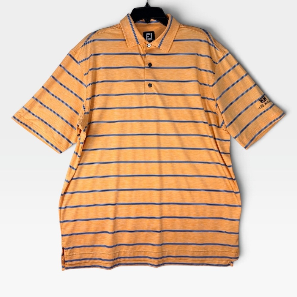 FootJoy Polo Shirt The Classics Men Large Orange Blue Striped Performance Exc